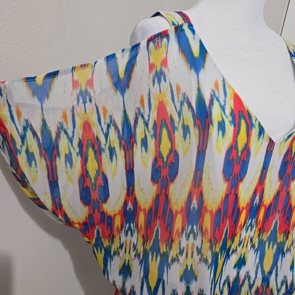 Bisou Bisou Michele Bohbot Multicolor Vneck Open Sleeve Lined Dress Sz 16 - Picture 6 of 13